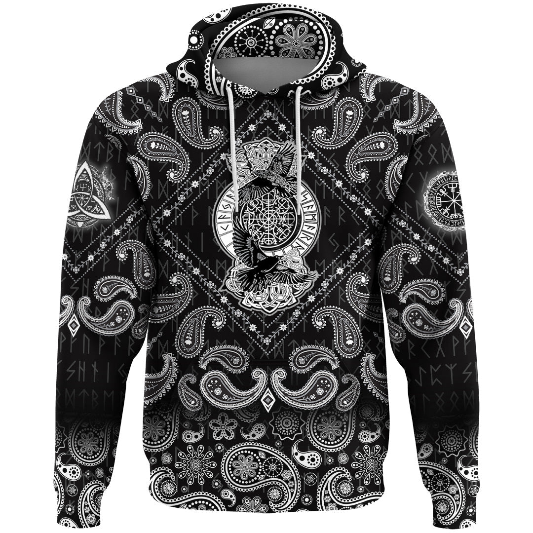 Viking Hoodie Huginn and Muninn with Bandana Paisley Style RLT12