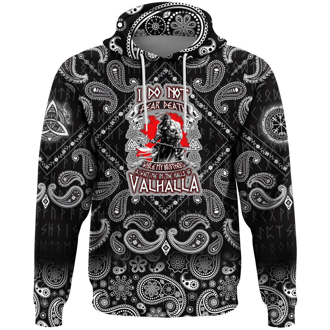 Viking Hoodie I Do Not Fear Death with Bandana Paisley Style RLT12