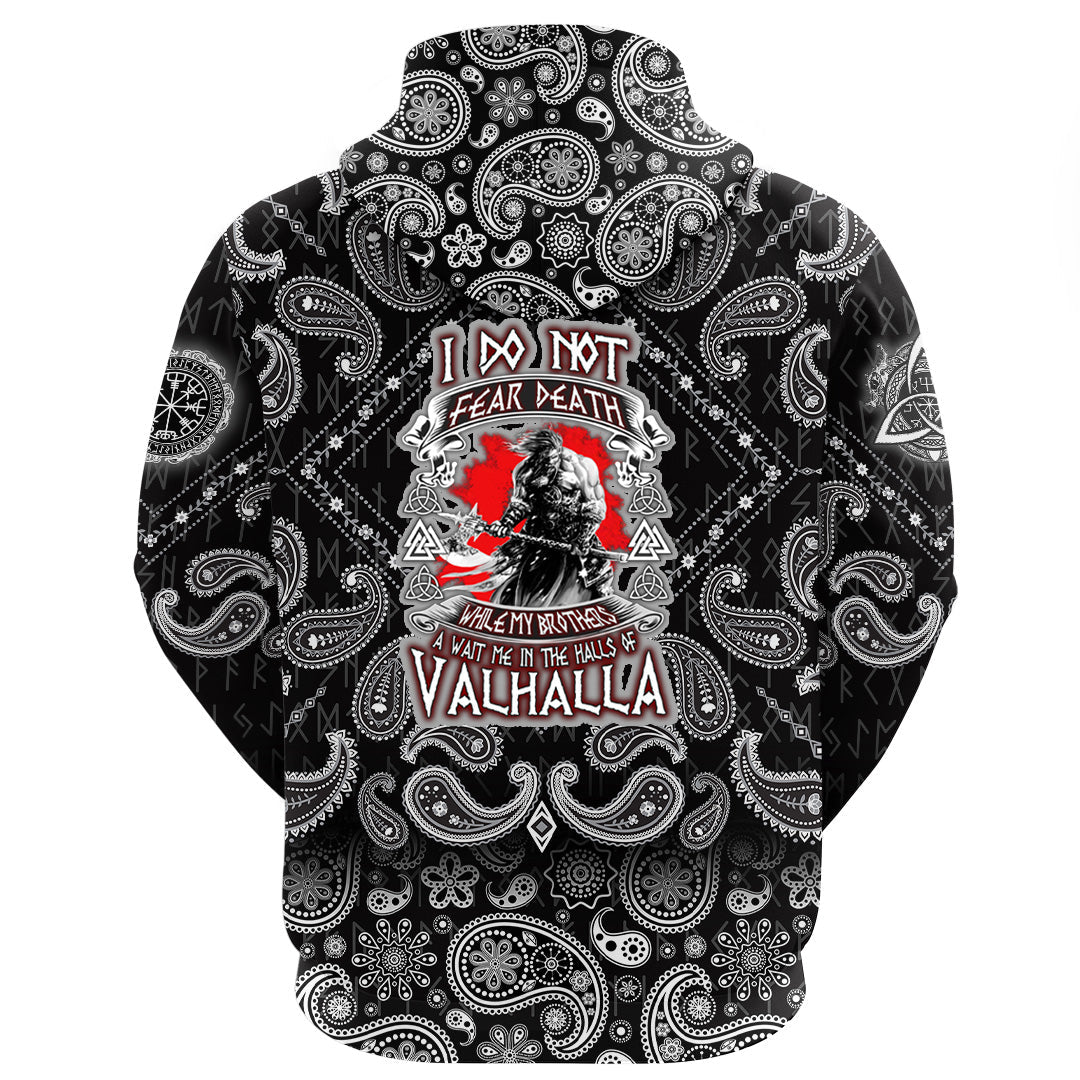 Viking Hoodie I Do Not Fear Death with Bandana Paisley Style RLT12