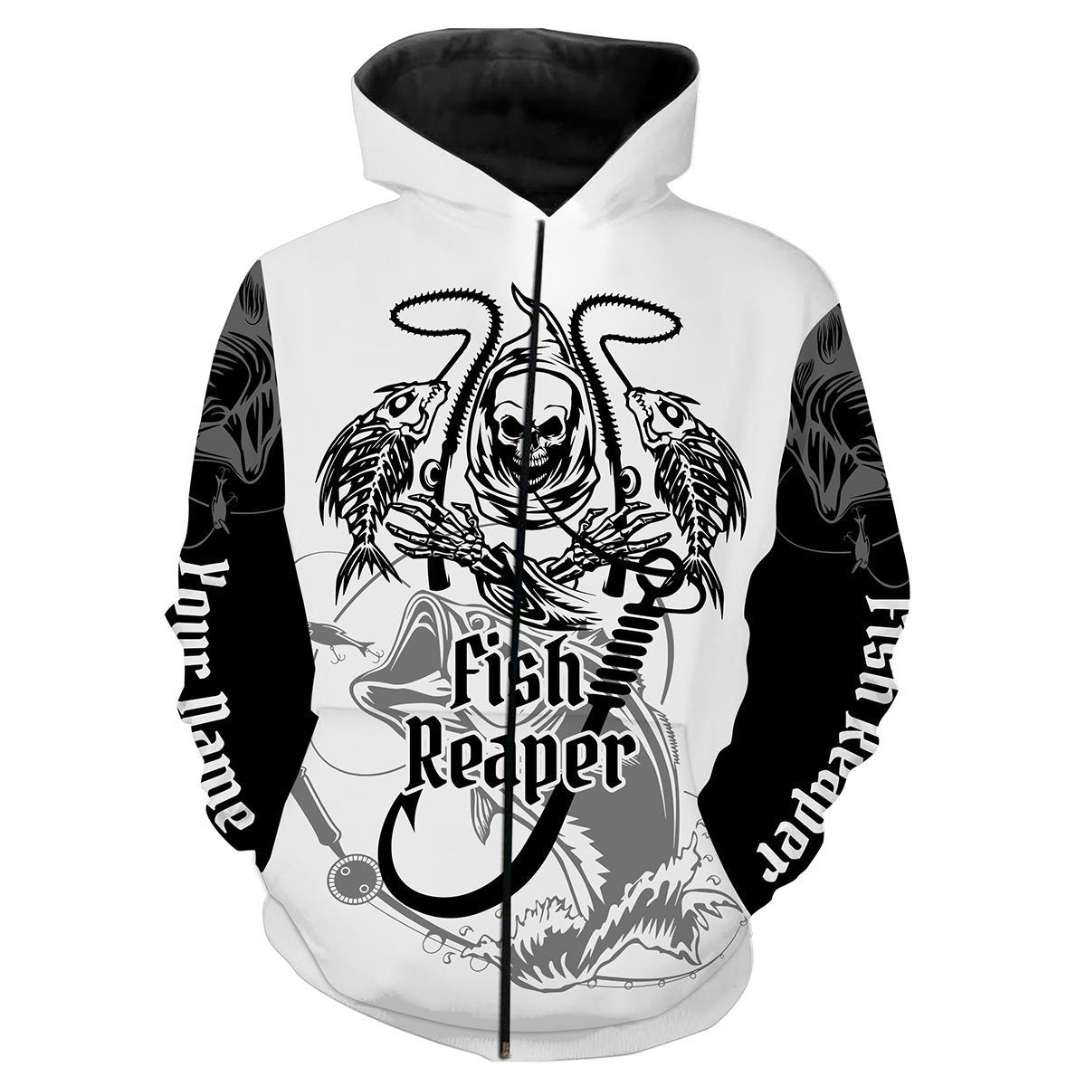 Fish Reaper Bass Fishing Custome Name 3D All Over Printed Shirts Personalized Fishing Gift