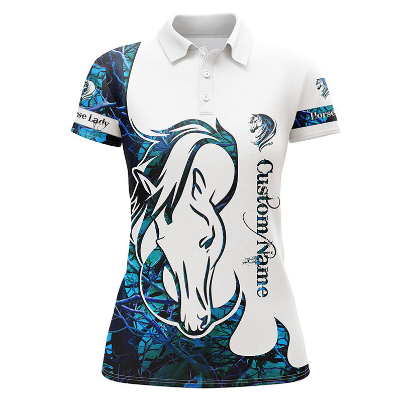 Horse Riding Polo Shirt, Legging, Horse Lady Outfit, Country Girls Horse Lovers Apparel Blue Camo