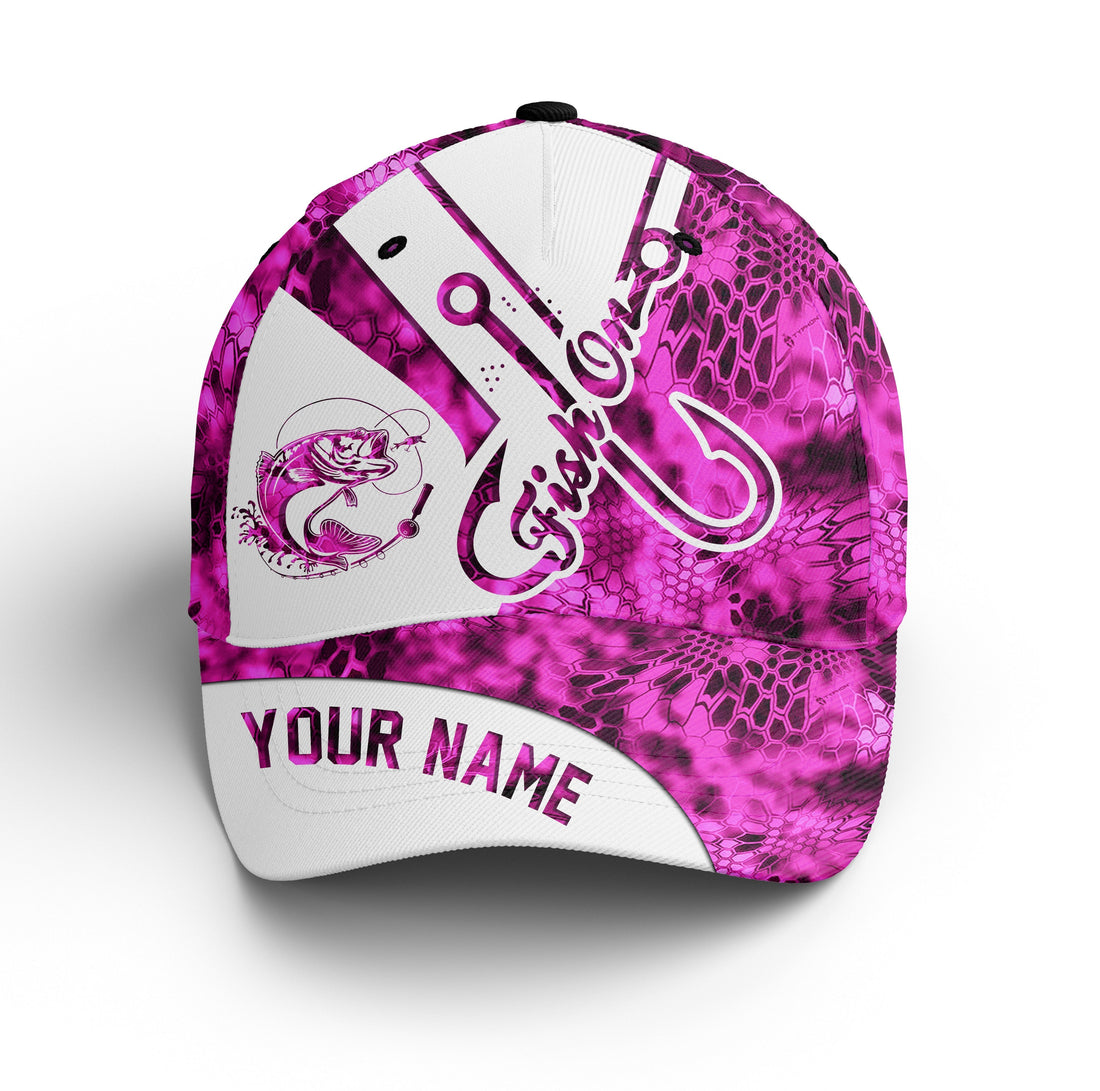 Largemouth Bass Fishing Fish On Pink Camo Hat Adjustable Mesh Unisex Fishing Baseball Angler Hat, Fishing Classic Cap
