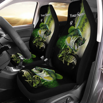 Largemouth Bass Fishing Customize 3D Printed Seat Covers, Car Accessories, Personalized Gift For Fishing Lovers Set Of 2, Fishing Car Seat Cover