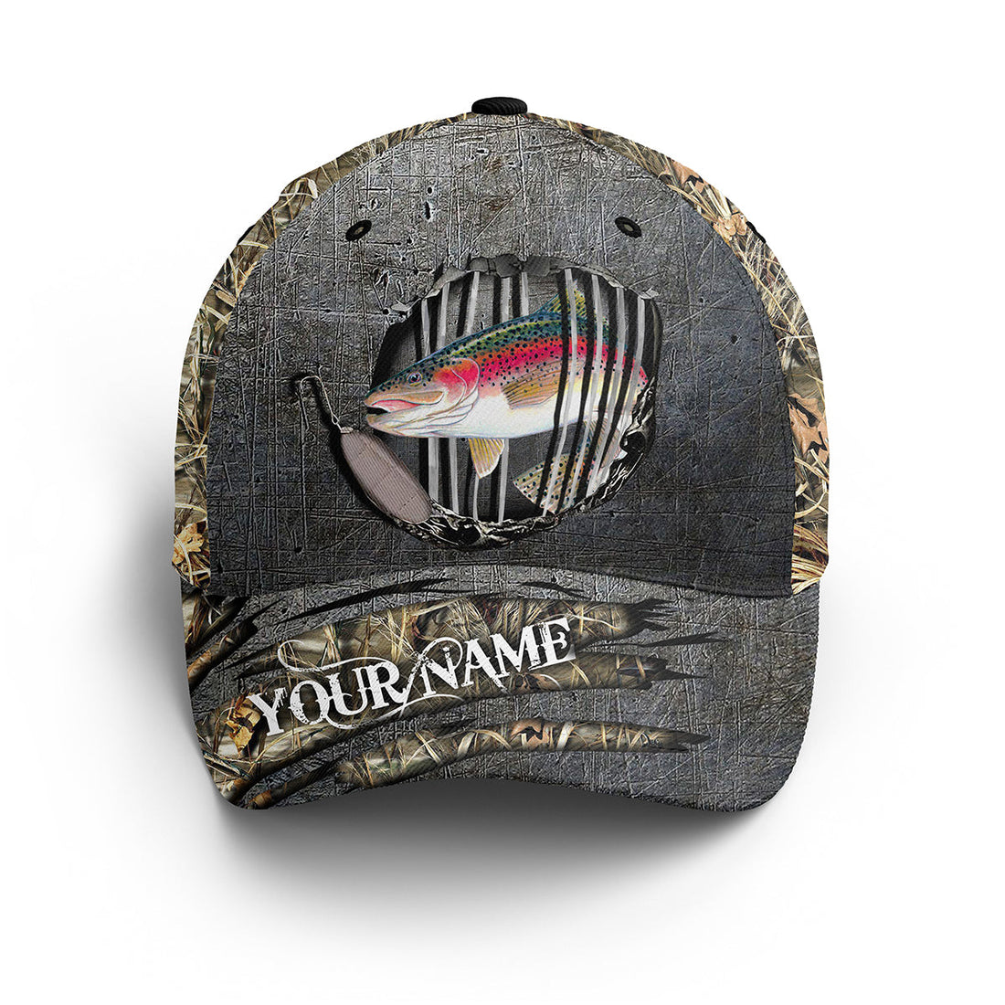 Rainbow Trout Fishing Camo Custom Fishing Hat Adjustable Mesh Unisex Fishing Baseball Angler Trout Hat Cap, Fishing Classic Cap