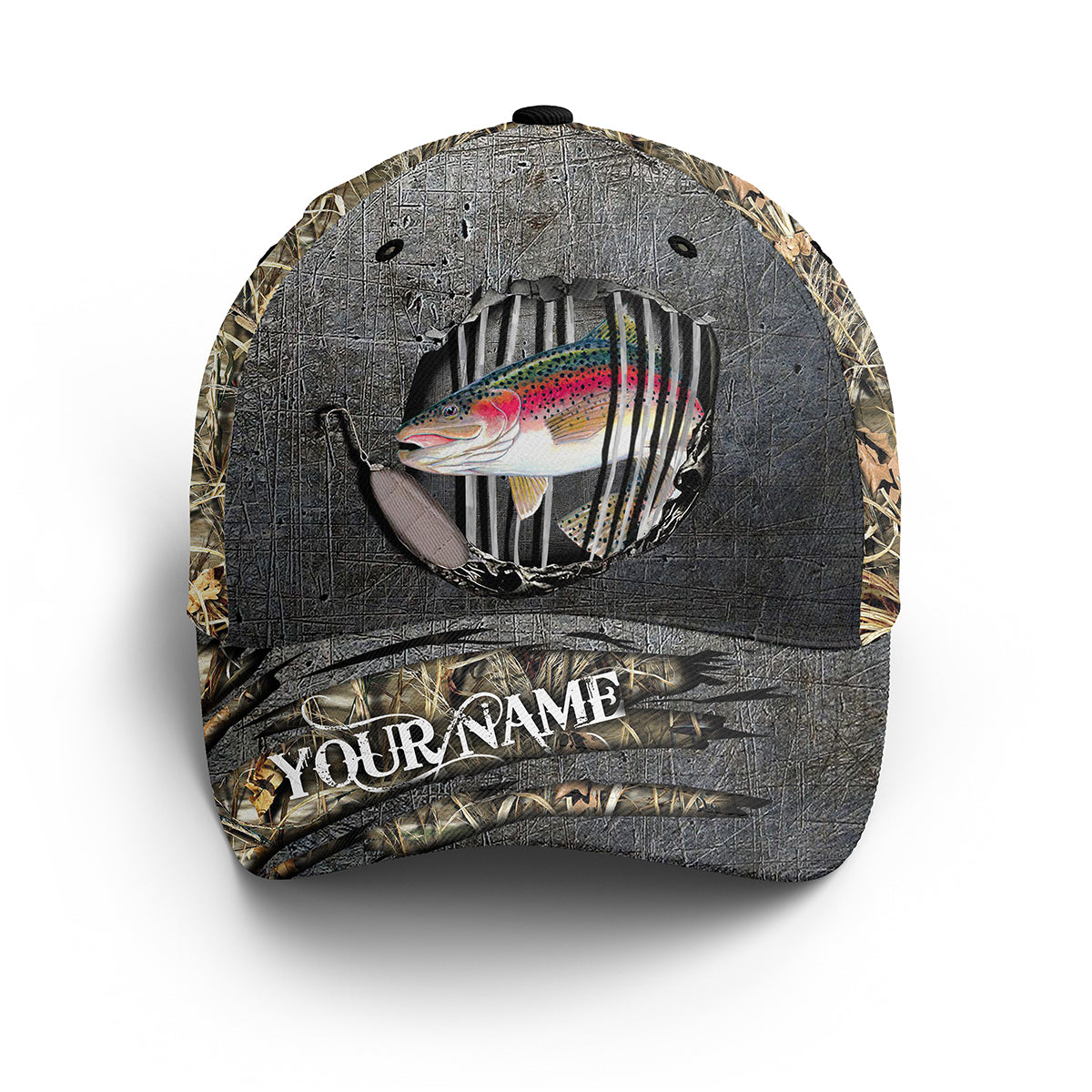 Rainbow Trout Fishing Camo Custom Fishing Hat Adjustable Mesh Unisex Fishing Baseball Angler Trout Hat Cap, Fishing Classic Cap