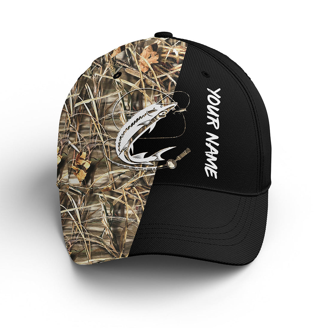 Sturgeon Fishing Tattoo Camo Custom Fishing Hat Adjustable Mesh Unisex Fishing Baseball Angler Camo Hat, Fishing Classic Cap