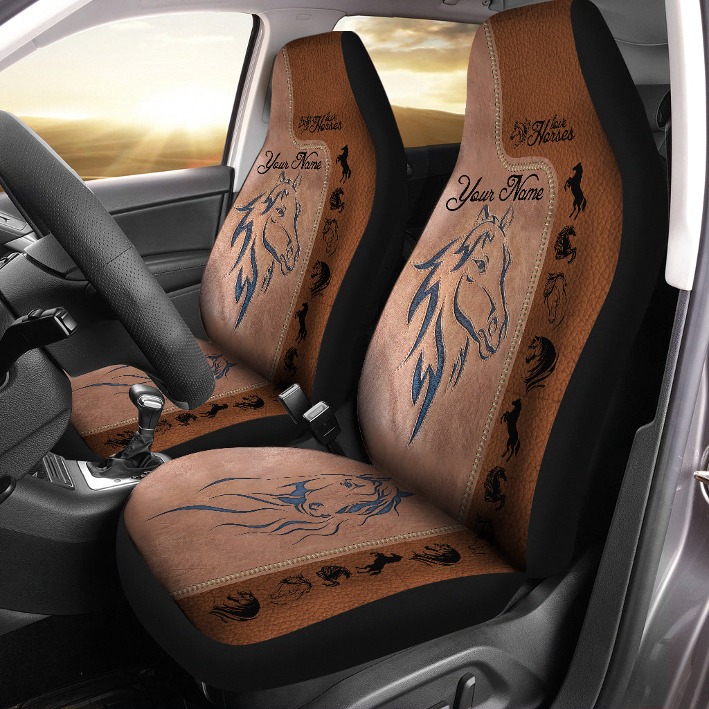 Love Horse Tattoo Custom Name Horse Car Seat Covers, Car Accessories Set Of 2, Fishing Car Seat Cover