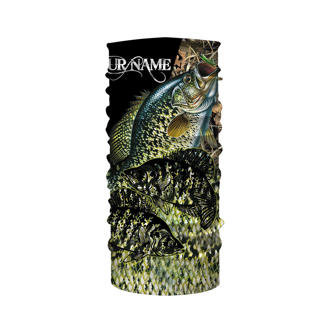 Crappie Fishing Green Scales Camo UV Protection Quick Dry Customize Name Long Sleeves UPF 30+ Personalized Gift For Fisherman, Fishing Neck Gaiters
