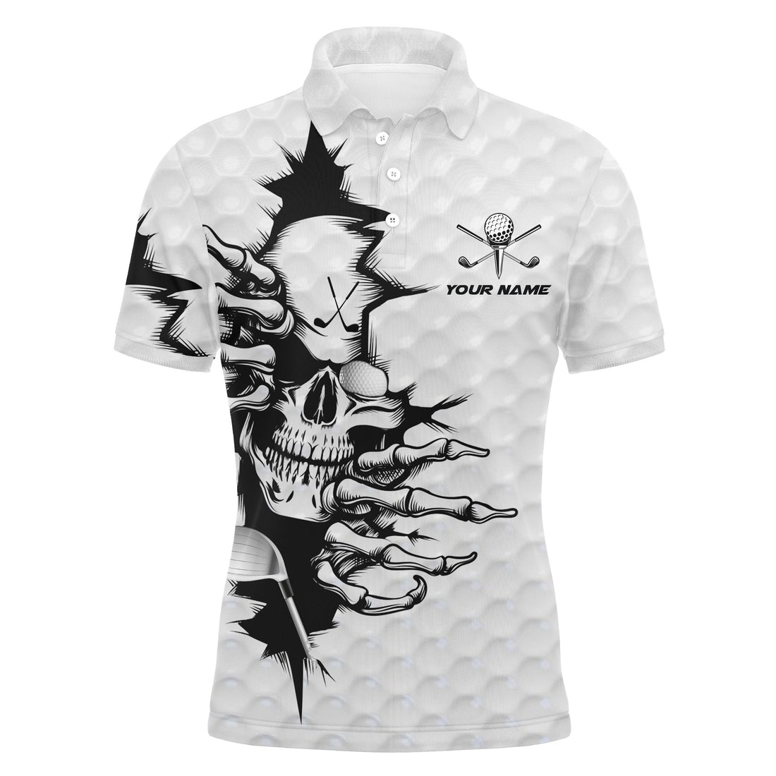 Golf Skull Upf White Polo Shirt For Men, Custom Golf Gifts For For Golf Lovers