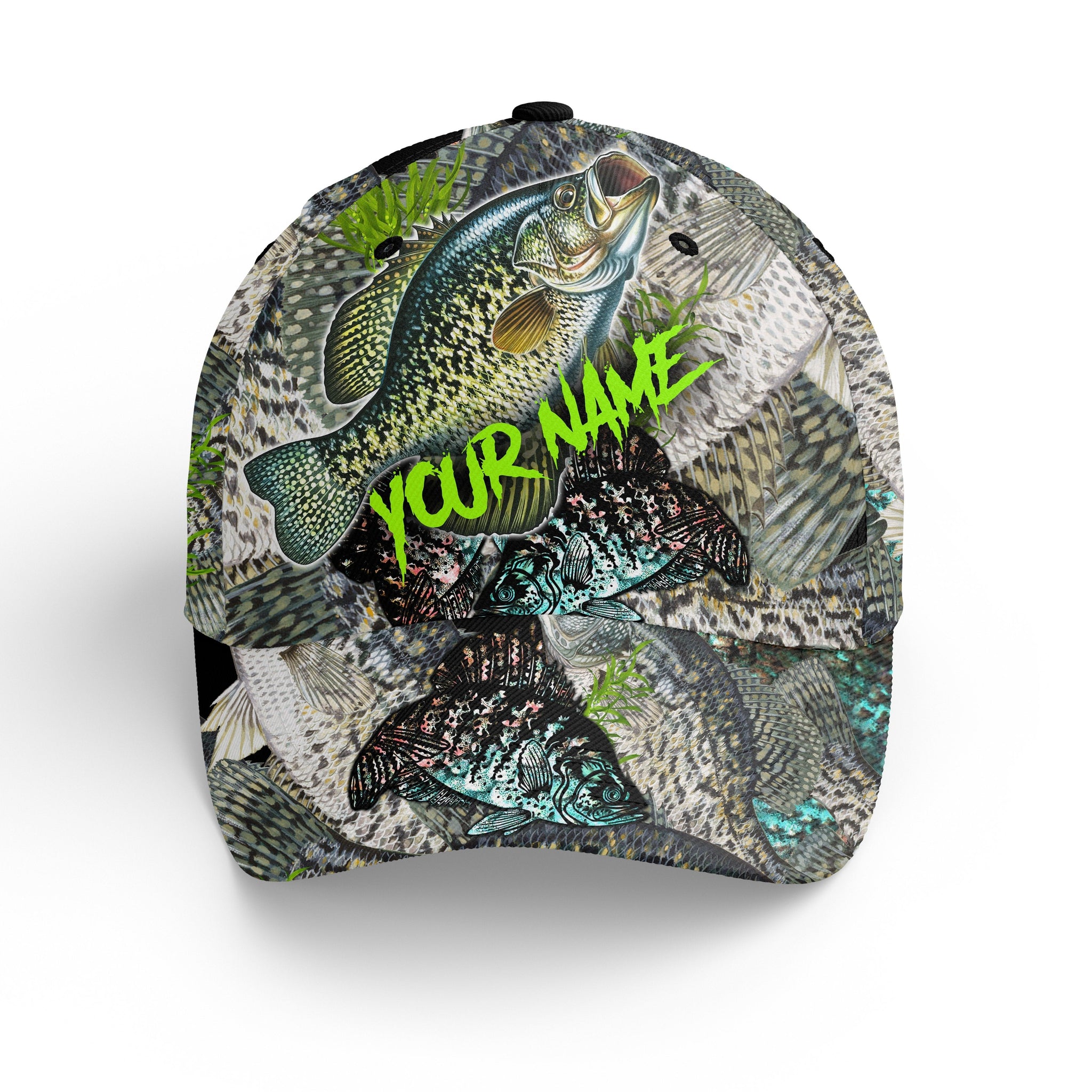 Crappie Fishing Green Scale Custom Fishing Hat Adjustable Mesh Unisex Fishing Baseball Angler Hat Cap, Fishing Classic Cap