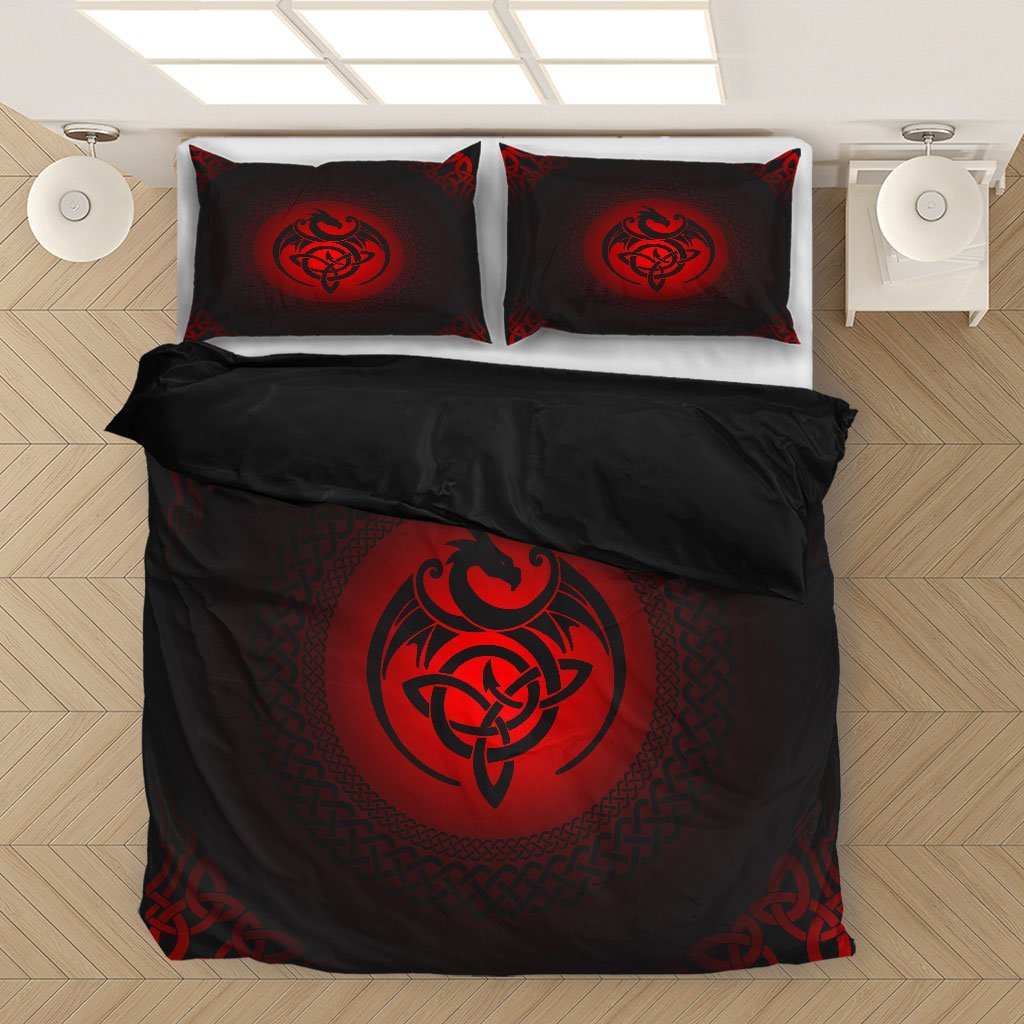 Viking Bedding Set, Dragon with Triquetra the Celtic Knot Duvet Cover RLT12