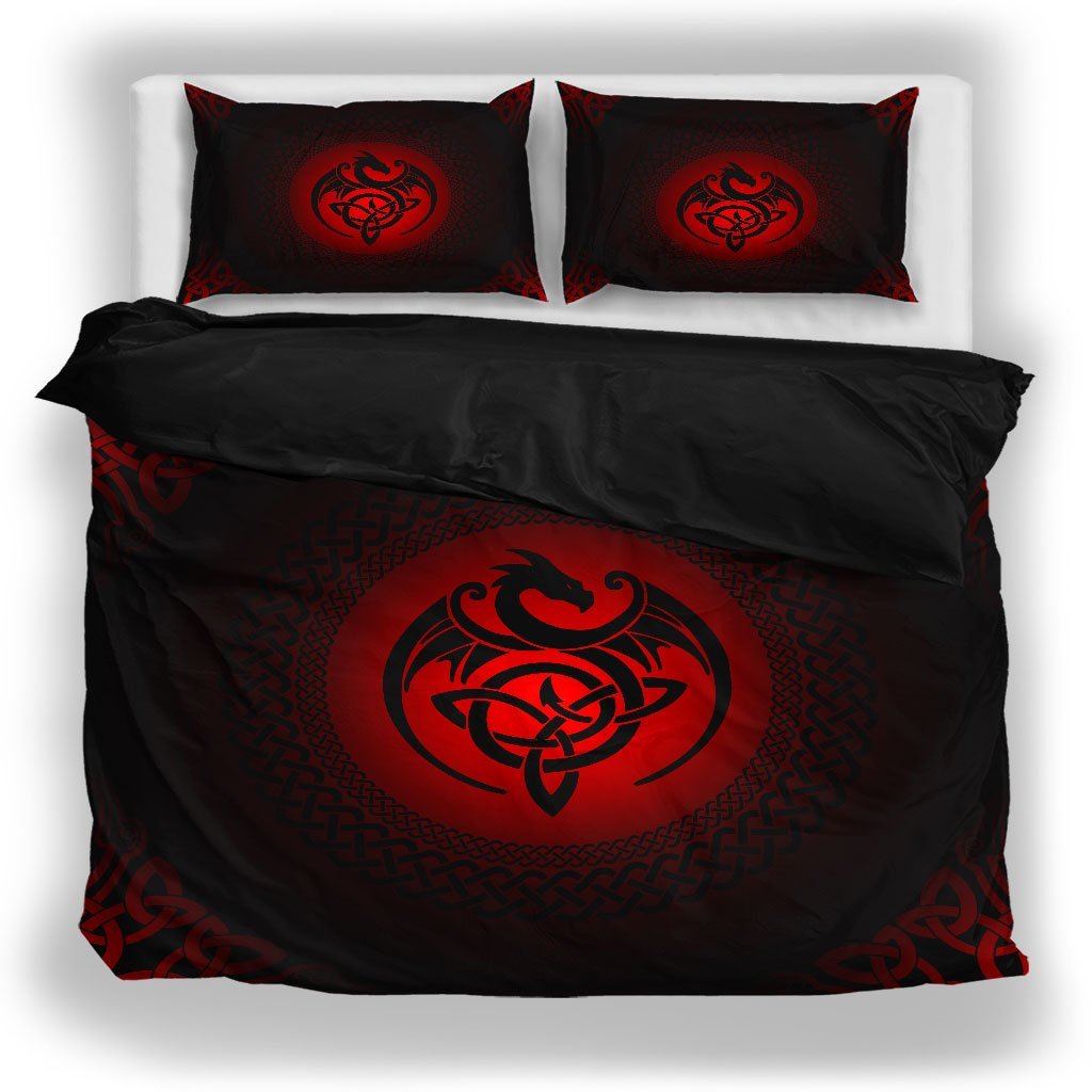 Viking Bedding Set, Dragon with Triquetra the Celtic Knot Duvet Cover RLT12