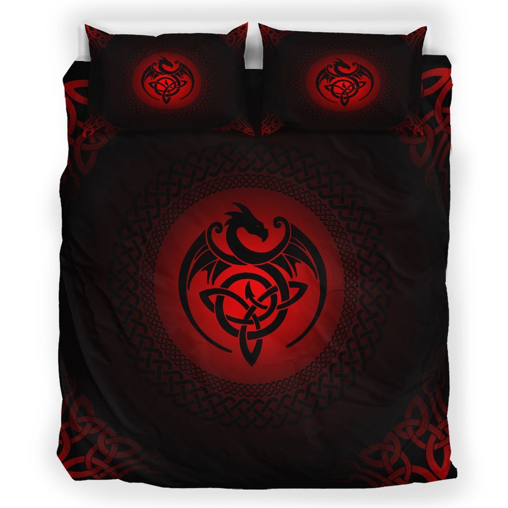 Viking Bedding Set, Dragon with Triquetra the Celtic Knot Duvet Cover RLT12