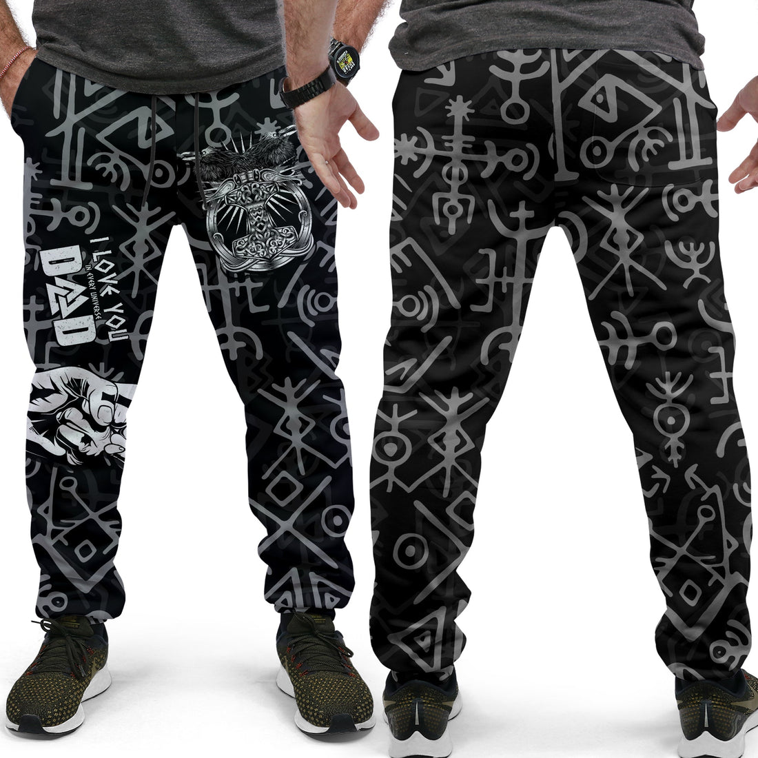 Viking Dad Jogger Pants Happy Fathers Day Style Runes and Mjolnir LT13
