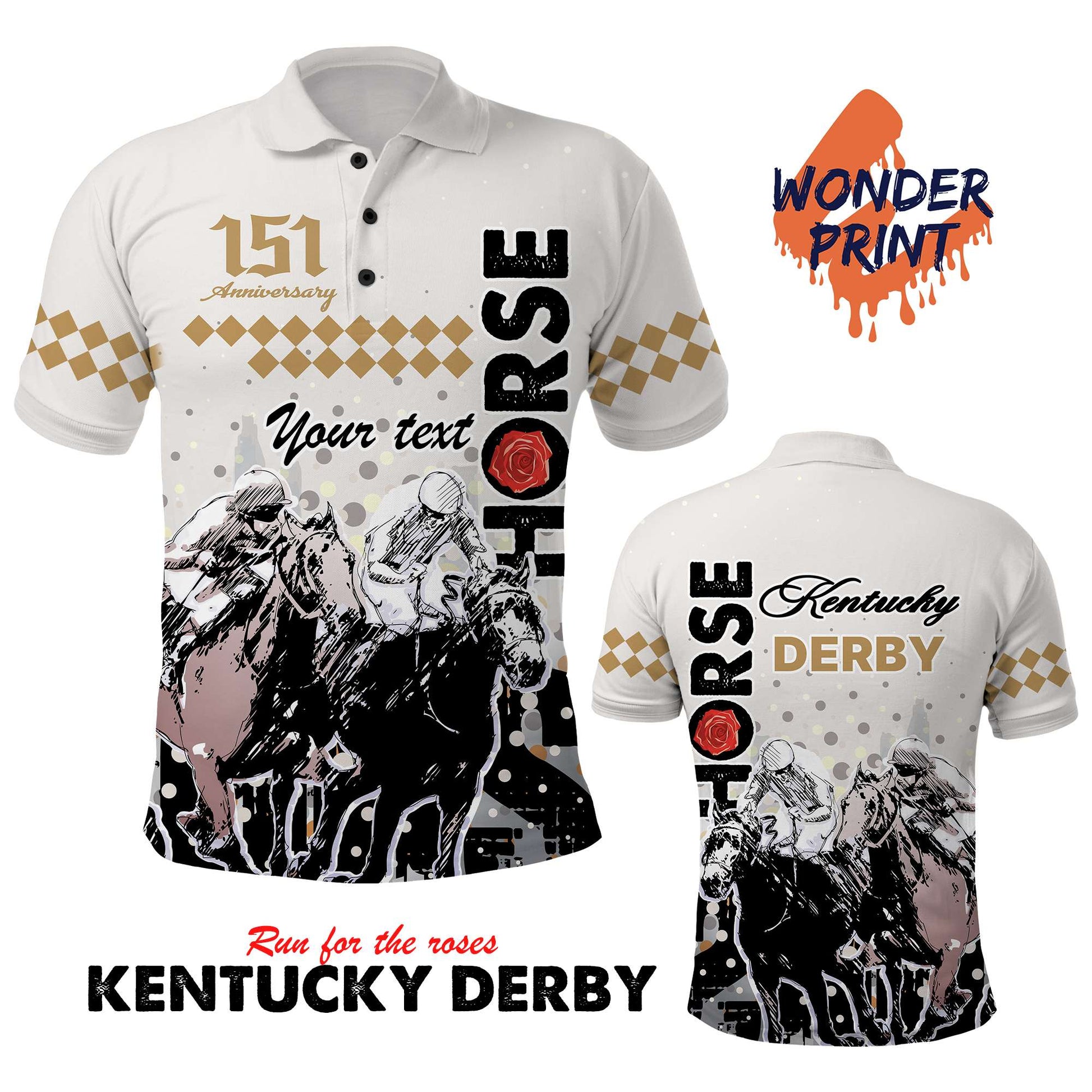 Custom Kentucky Derby Anniversary Polo Shirt – The Run for the Roses Horse Racing Design CTM09