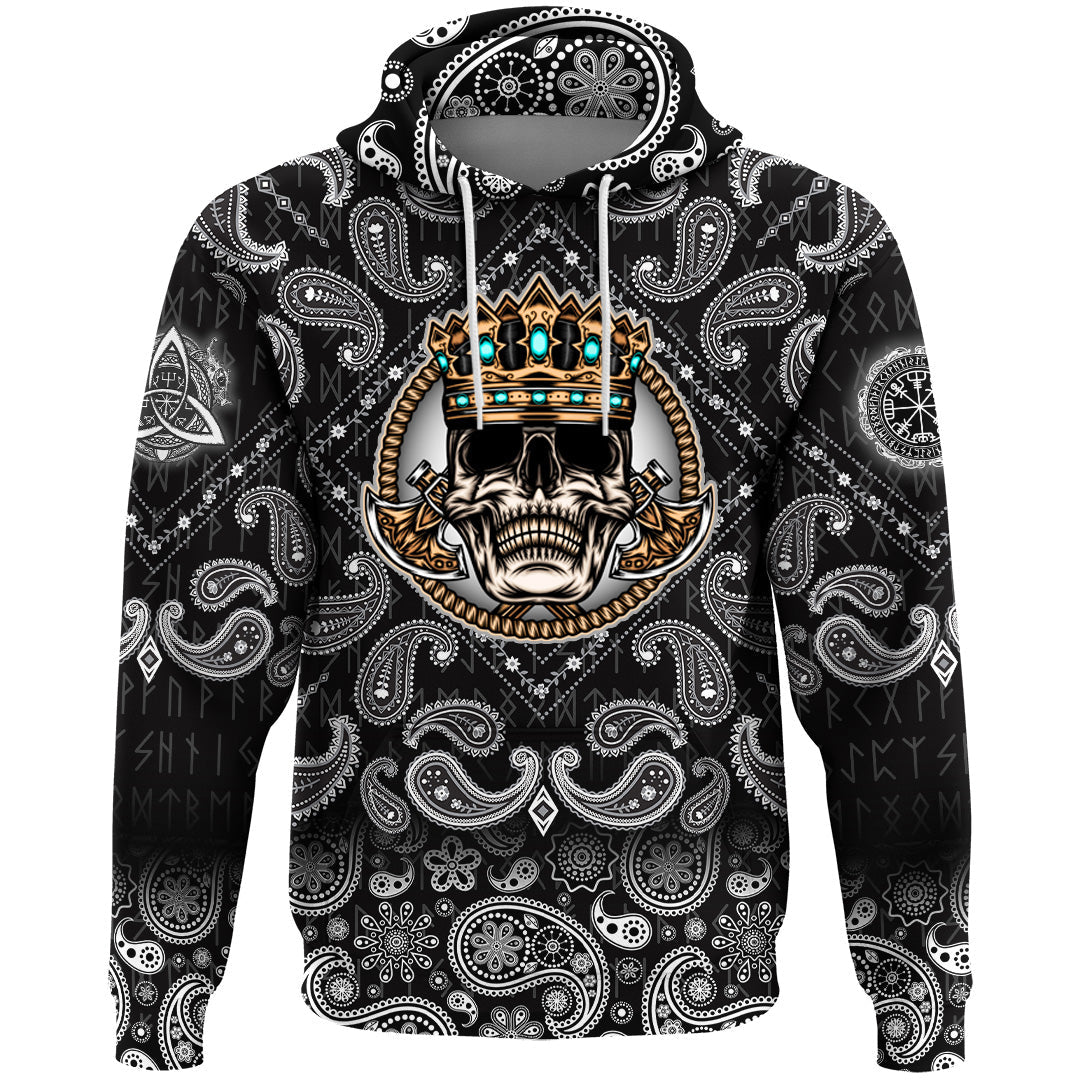 Viking Hoodie King Skull With Axe with Bandana Paisley Style RLT12
