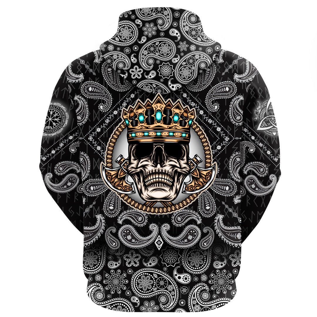 Viking Hoodie King Skull With Axe with Bandana Paisley Style RLT12