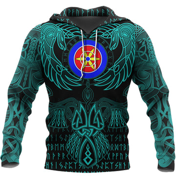 Viking Kven Hoodie Valknut of Odin Cyan RLT12