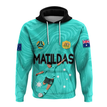 Personalised Aussie Matildas Hoodie 2024 Sam Kerr World Cup Marble Patterns - Turquoise LT7