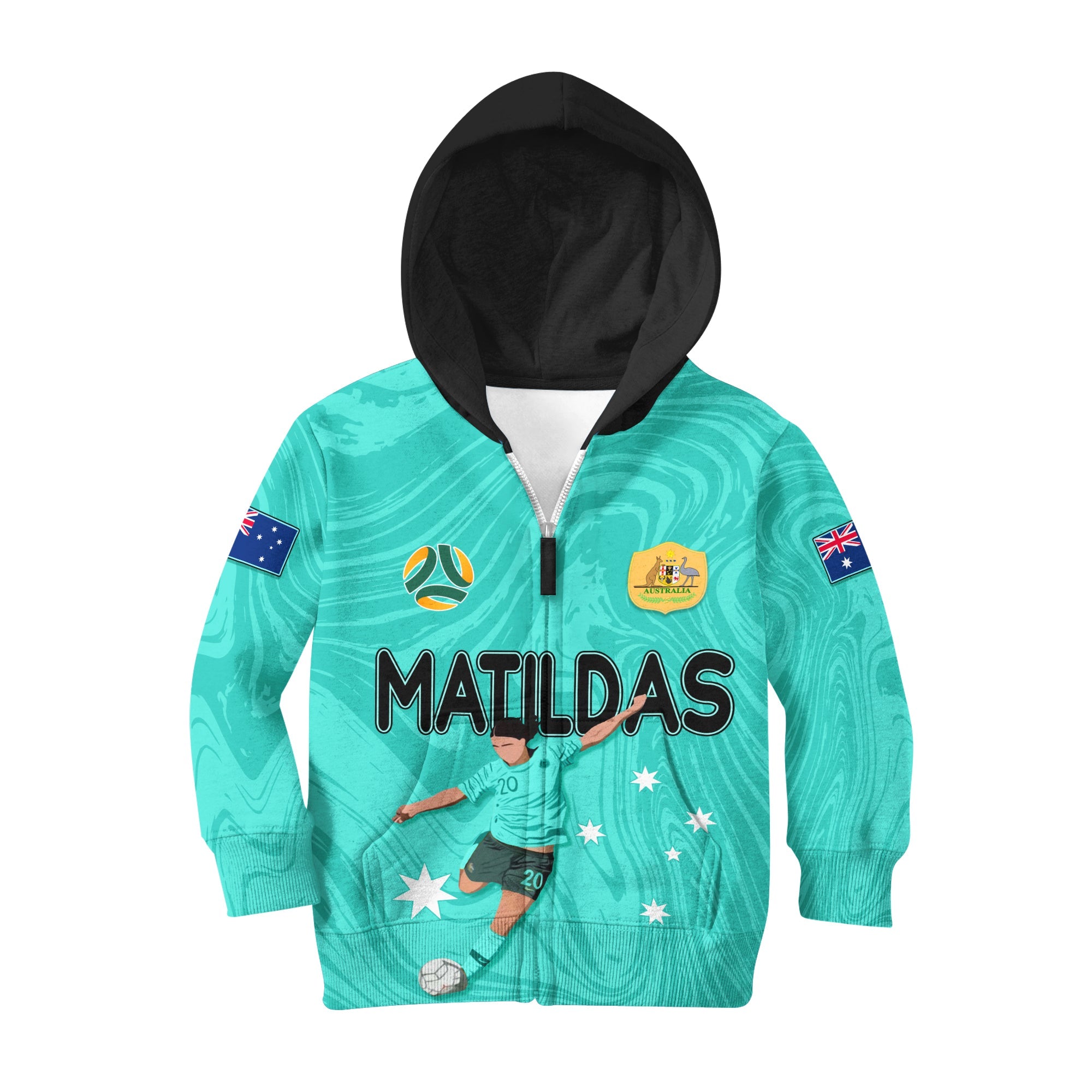 Personalised Aussie Matildas Hoodie 2024 Sam Kerr World Cup Marble Patterns - Turquoise LT7