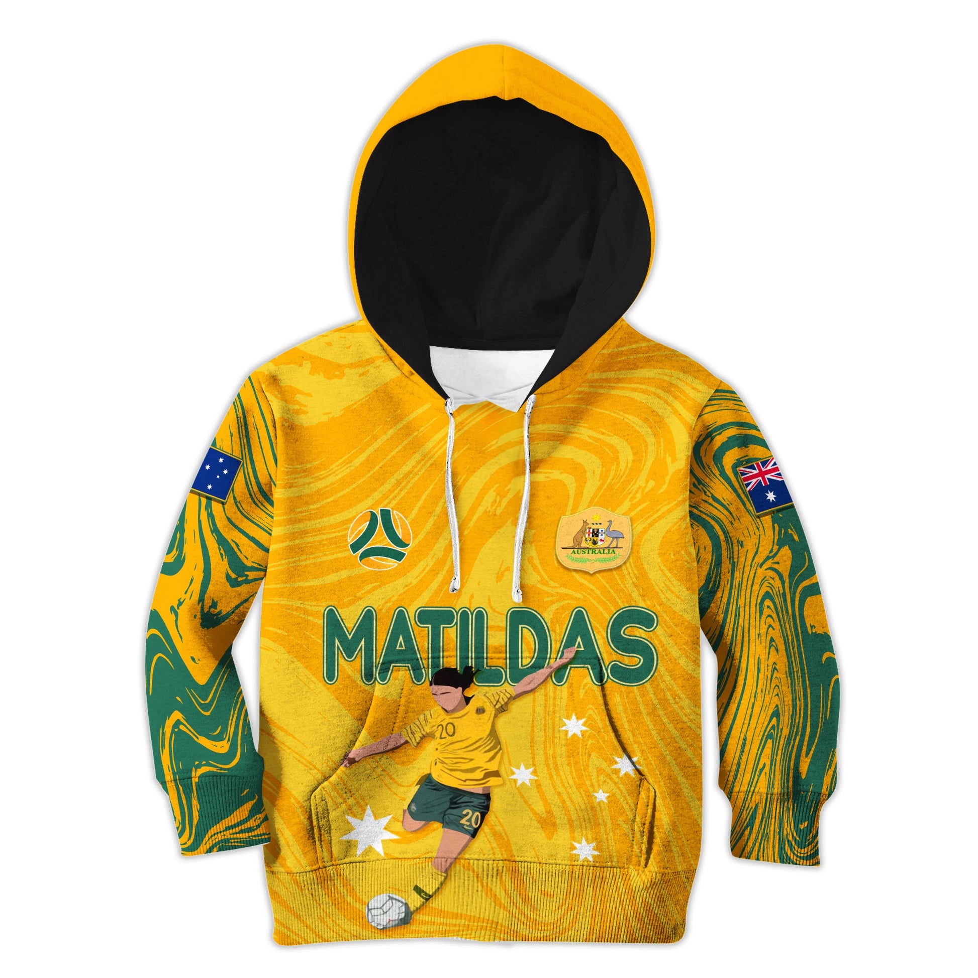 Personalised Aussie Matildas Hoodie 2024 Sam Kerr World Cup Marble Patterns LT7
