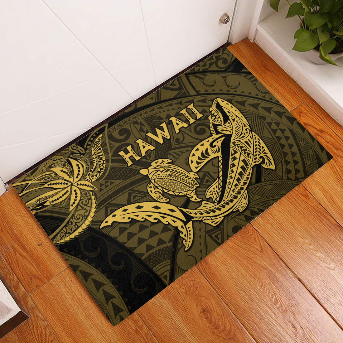 Hawaii Shark and Turtle Door Mats With Gold Kakau LT9