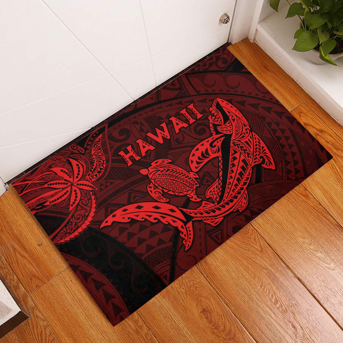 Hawaii Shark and Turtle Door Mats With Red Kakau LT9