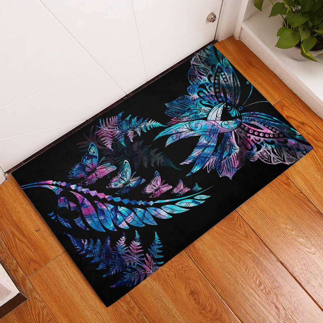 Polynesia Ribbon Butterflies Door Mats Silver Fern Breast Cancer With Papua Shell Pattern LT9