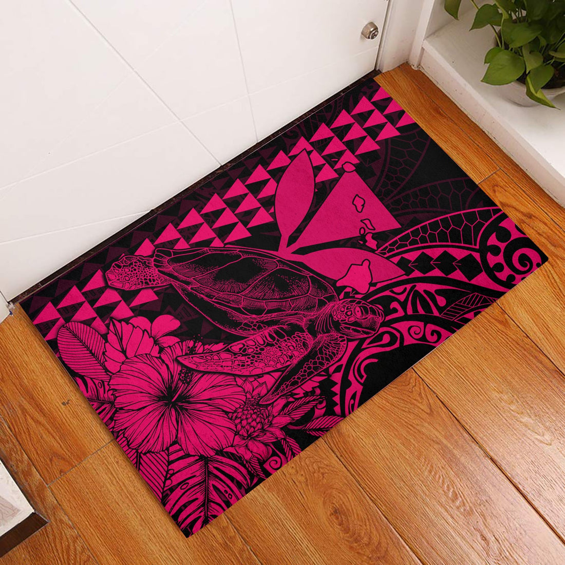 Hawaii Sea Turtle Door Mats Polynesia Kakau with Kanaka Maoli Pink LT9