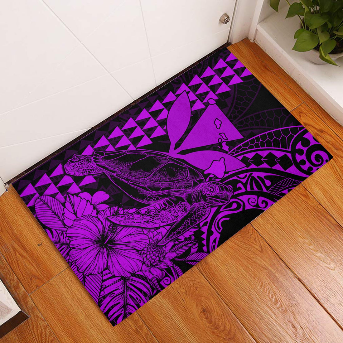 Hawaii Sea Turtle Door Mats Polynesia Kakau with Kanaka Maoli Purple LT9