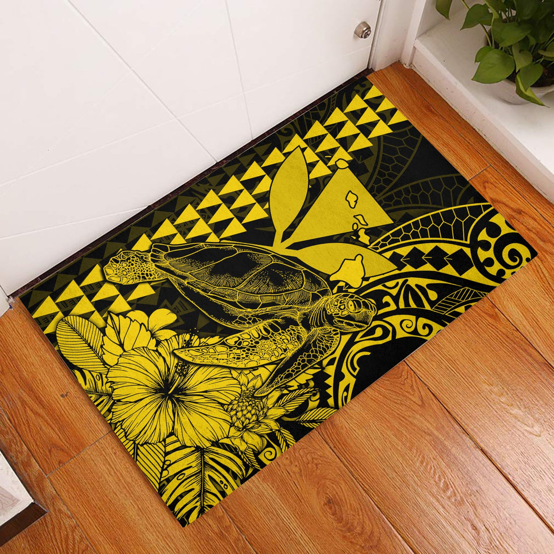 Hawaii Sea Turtle Door Mats Polynesia Kakau with Kanaka Maoli Yellow LT9