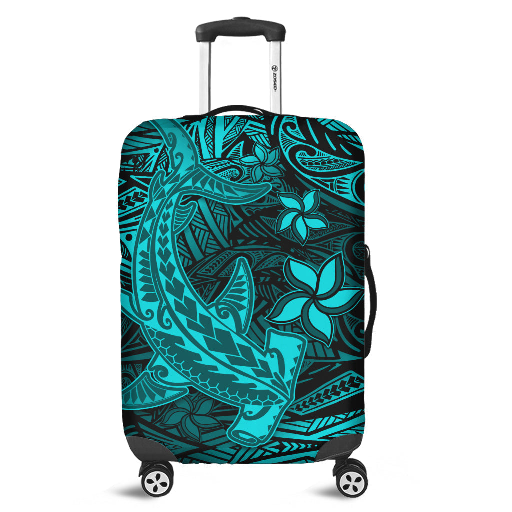 Polynesian Luggage Cover Turquoise Hawaiian Tribal Hammerhead Shark LT14