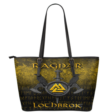 Viking Leather Tote Ragnar Lothbrok Ragnar Lodbrok Viking Warrior Gold Version Leather Tote RLT12
