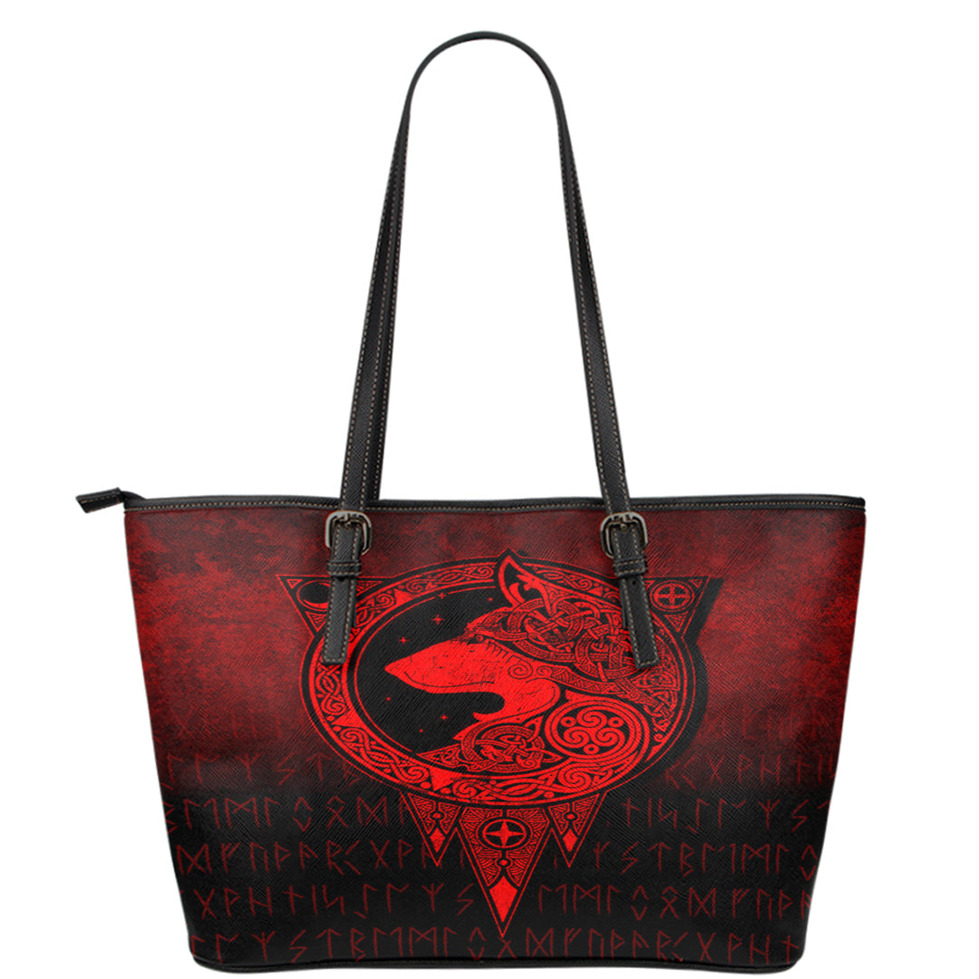 Viking Leather Tote Viking Norse Wolf Red Version Leather Tote RLT12