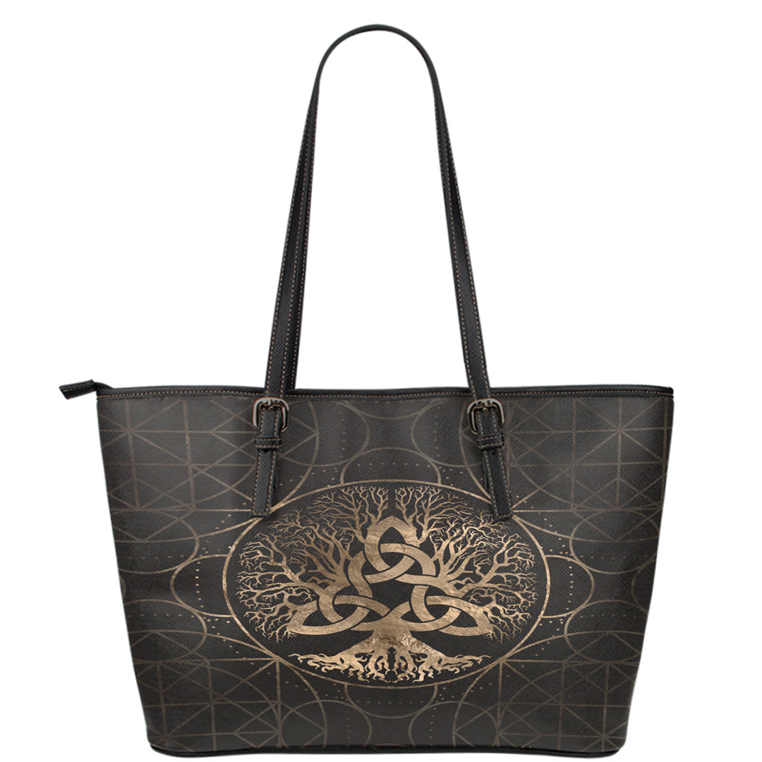 Viking Leather Tote Tree Of Life Yggdrasil with Triquetra Leather Tote RLT12