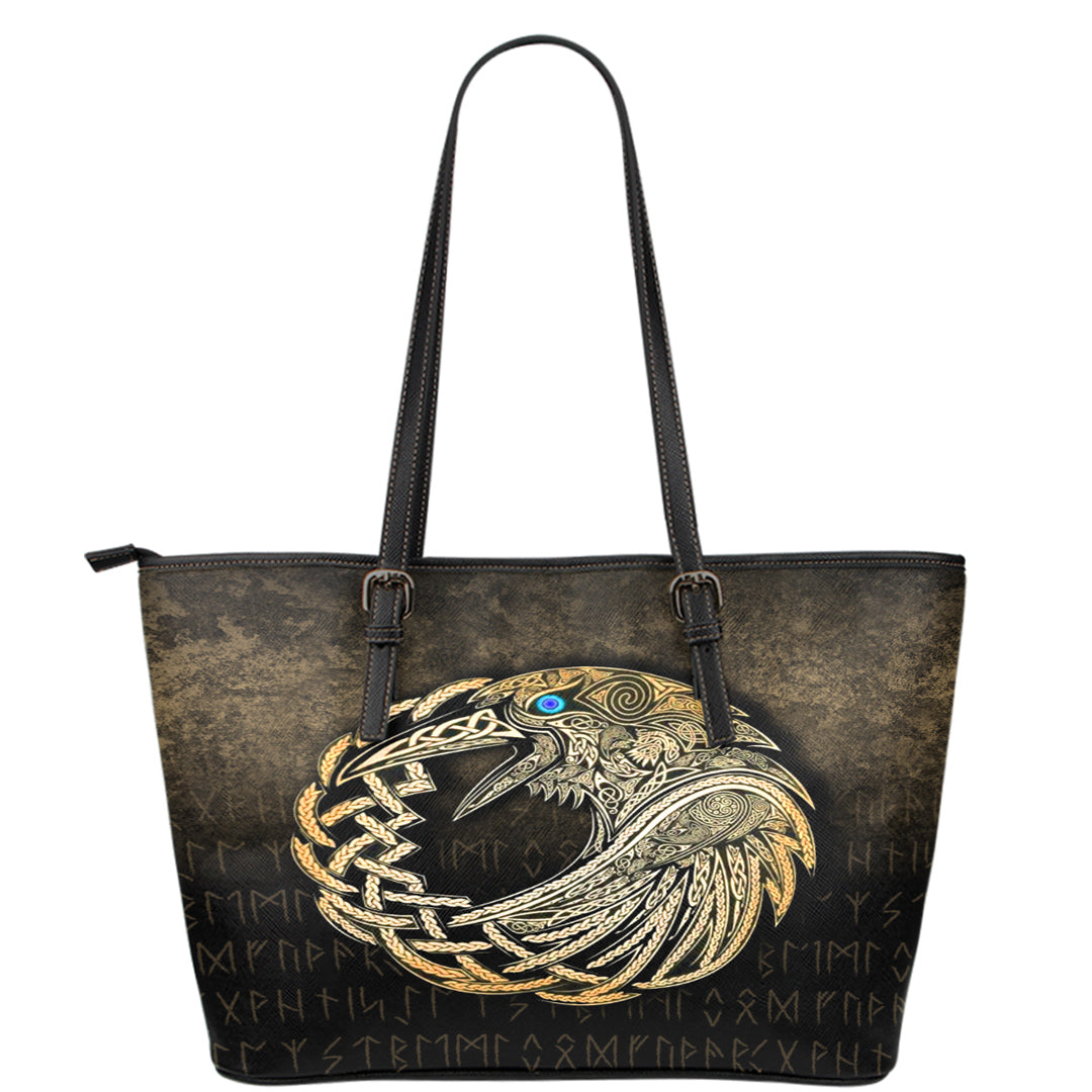 Viking Leather Tote Vikings Raven Gold Version Leather Tote RLT12