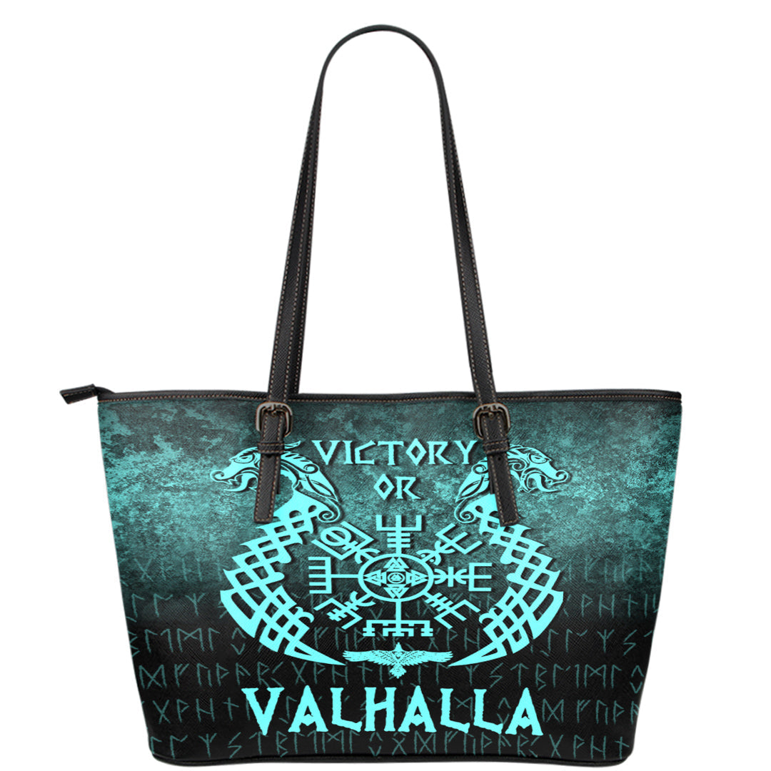 Wonder Print Shop Leather Tote - Victory or Valhalla - Cyan Version Leather Tote RLT12