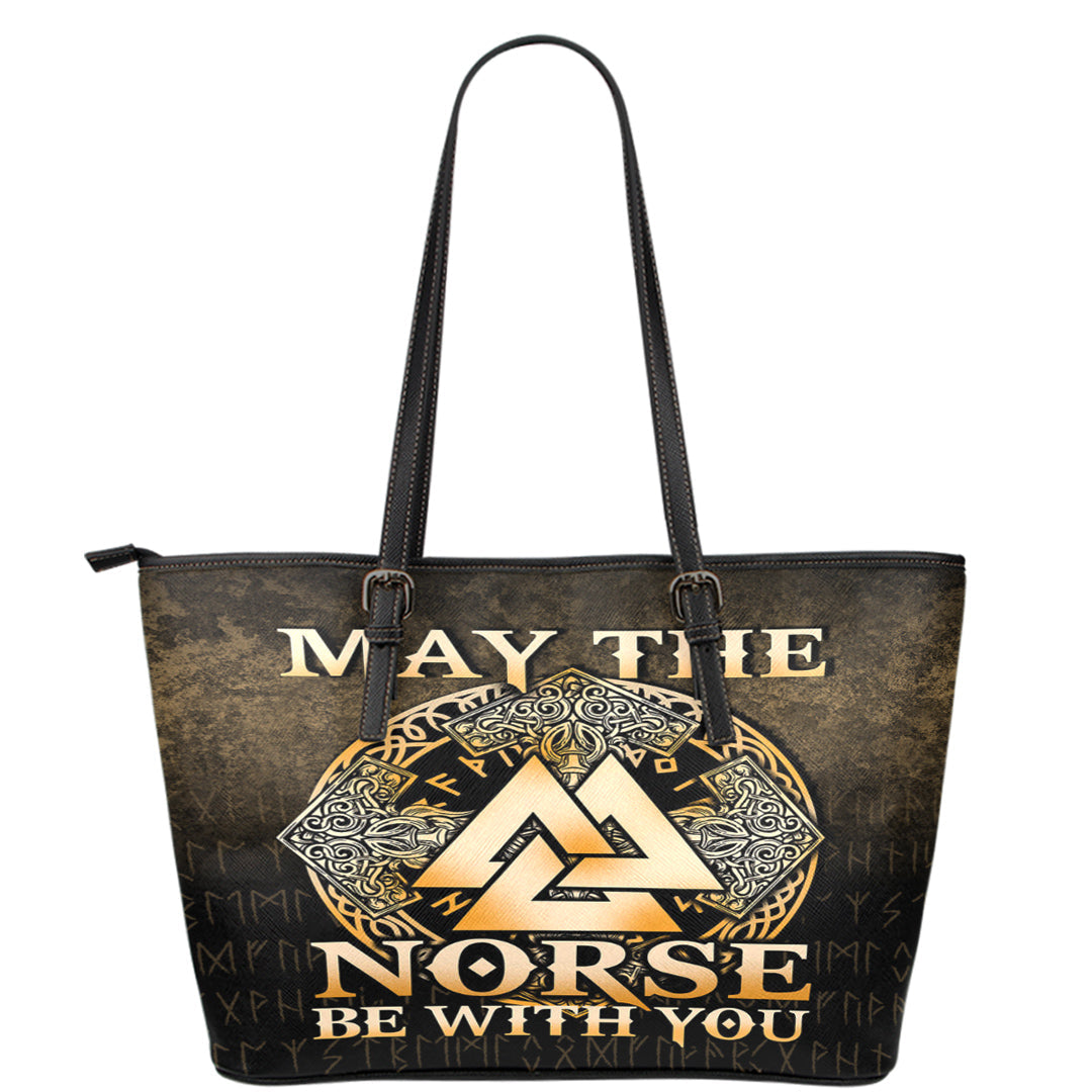 Viking Leather Tote May The Norse Be With You Viking Gold Version Leather Tote RLT12