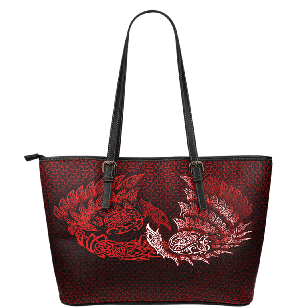 Viking Leather Tote Ragnarok Huginn Muninn Red Version Leather Tote RLT12