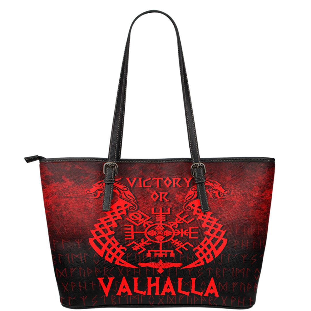 Wonder Print Shop Leather Tote - Victory or Valhalla - Red Version Leather Tote RLT12