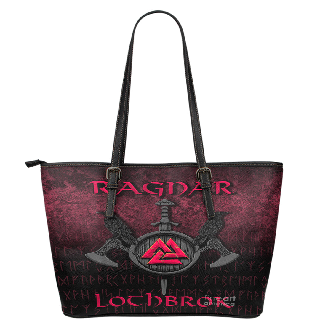 Viking Leather Tote Ragnar Lothbrok Ragnar Lodbrok Viking Warrior Red Version Leather Tote RLT12