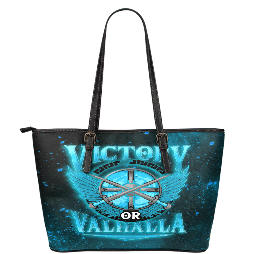 Viking Leather Tote Victory Or Valhalla Cyan Style Leather Tote RLT12