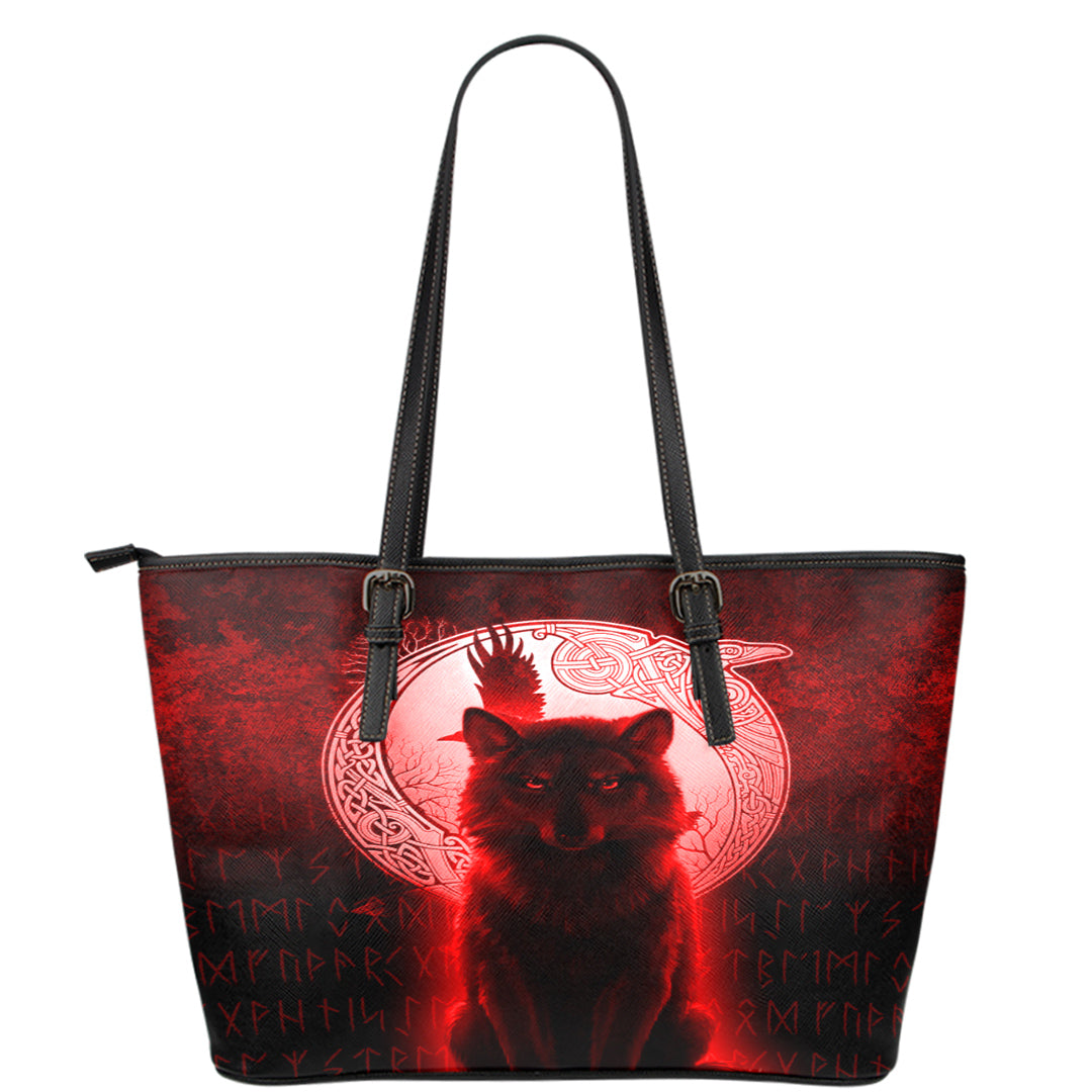 Viking Leather Tote Fenrir Viking Wolf Red Version Leather Tote RLT12