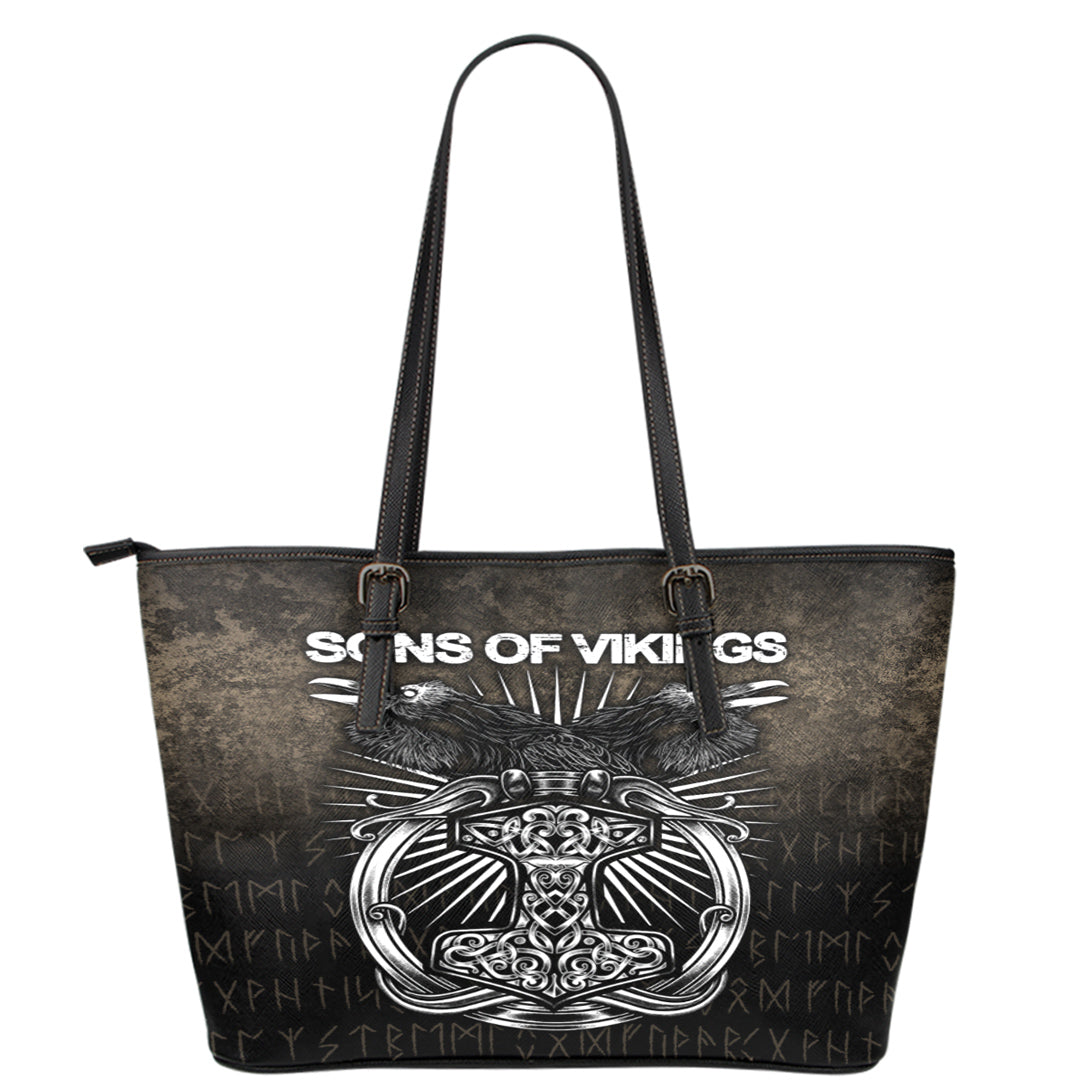 Viking Leather Tote Vikings Ravens Mjolnir Leather Tote RLT12