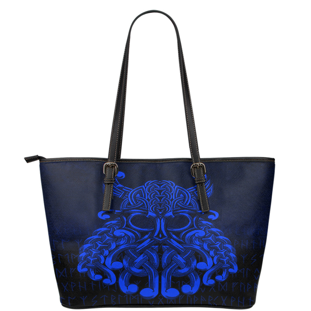 Viking Leather Tote Vikings Odin Valhalla Blue Version Leather Tote RLT12