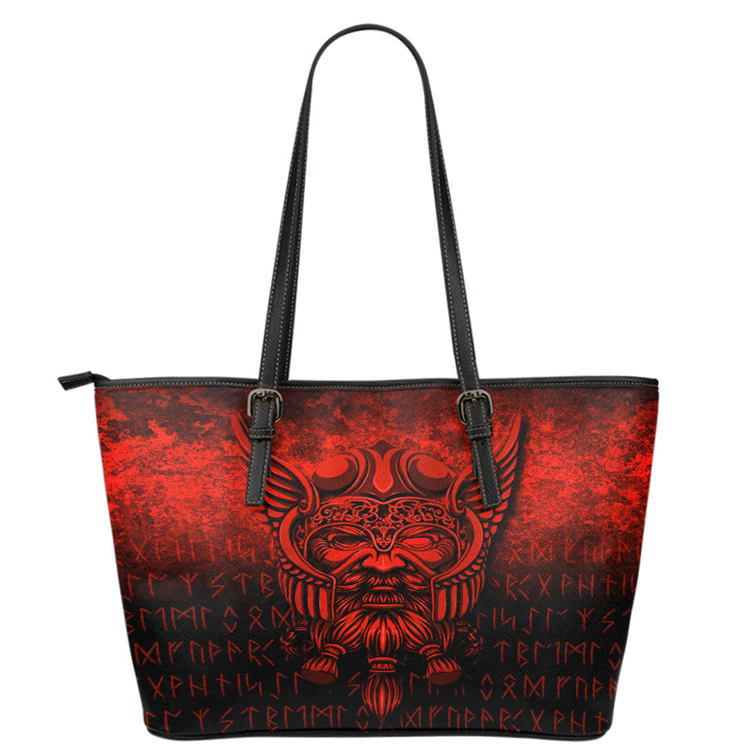 Viking Leather Tote Viking Odin Allfather In Asgard Red Version Leather Tote RLT12