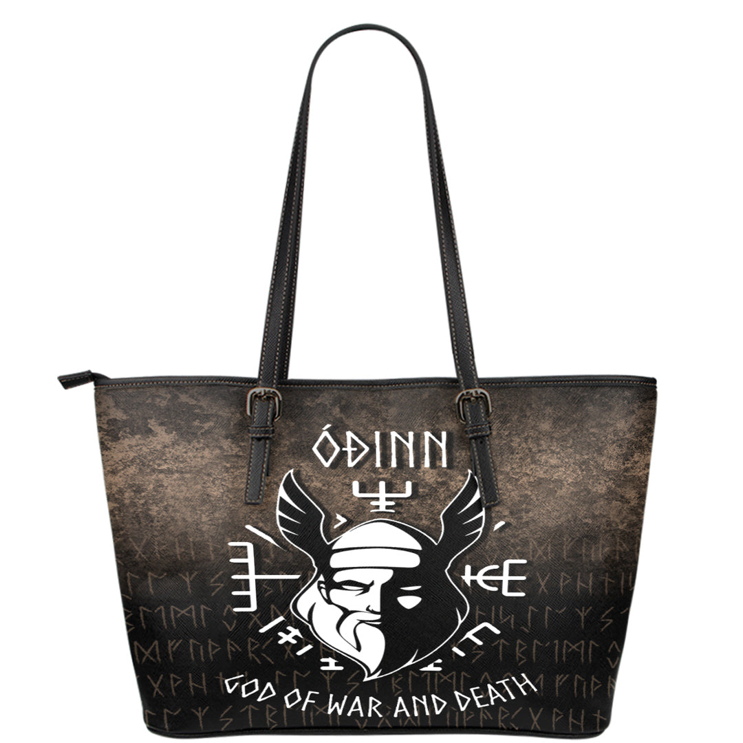 Wonder Print Shop Leather Tote - Odin God Of War and Death Leather Tote RLT12