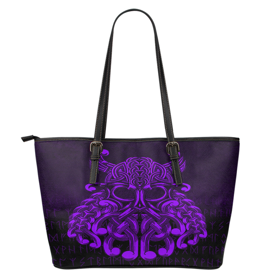 Viking Leather Tote Vikings Odin Valhalla Purple Version Leather Tote RLT12