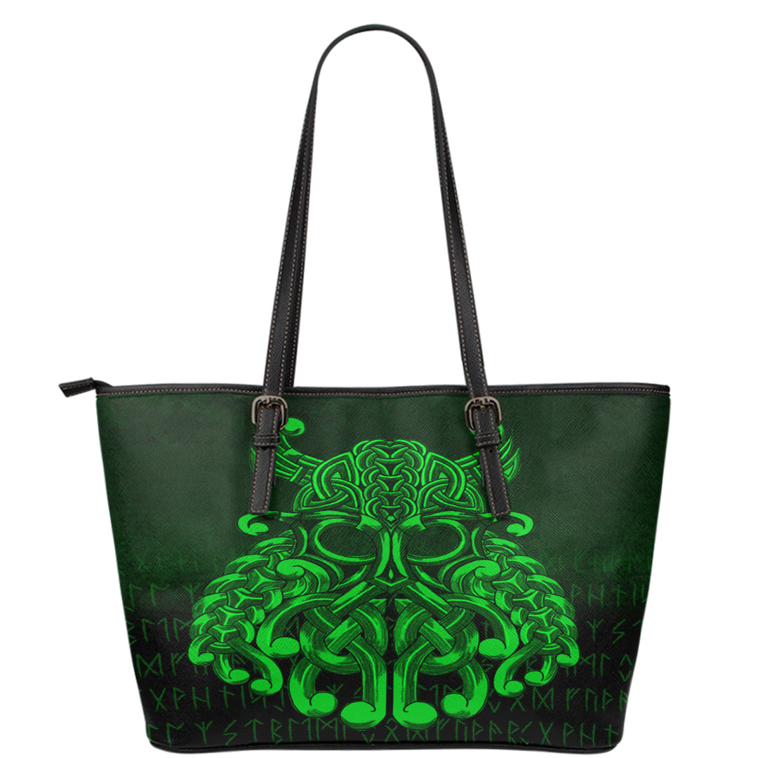 Viking Leather Tote Vikings Odin Valhalla Green Version Leather Tote RLT12