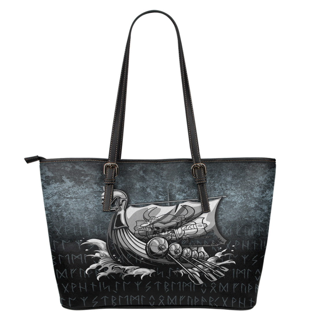 Wonder Print Shop Leather Tote - Victory or Valhalla Drakkar Leather Tote RLT12
